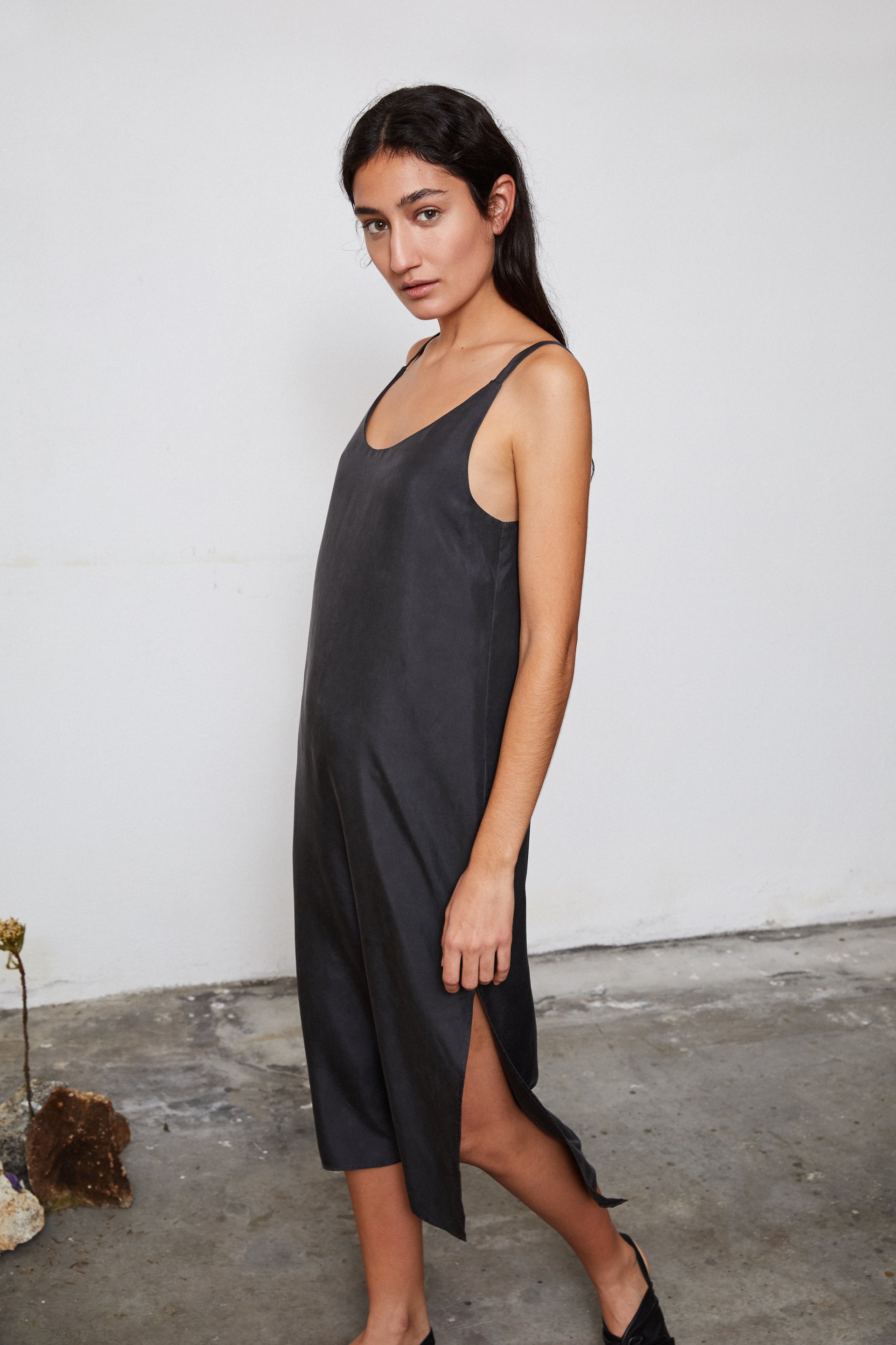 Eucalyptus slip dress detail - unique hand-dyed pattern