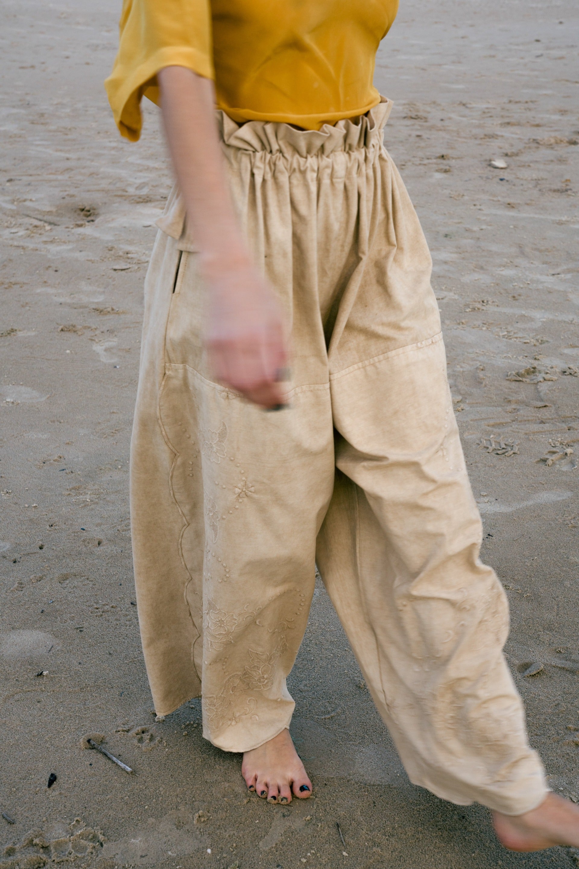 HAND DYED REPURPOSED BED LINEN - TROUSERS IN COTTON