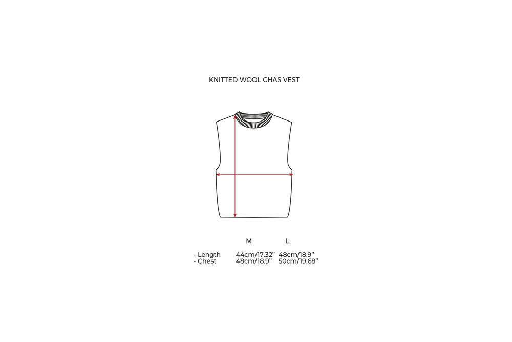 Size guide for OUND knits — measurements in cm and inches