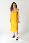 Slip Dress in warm amber — hand-dyed silk twill.