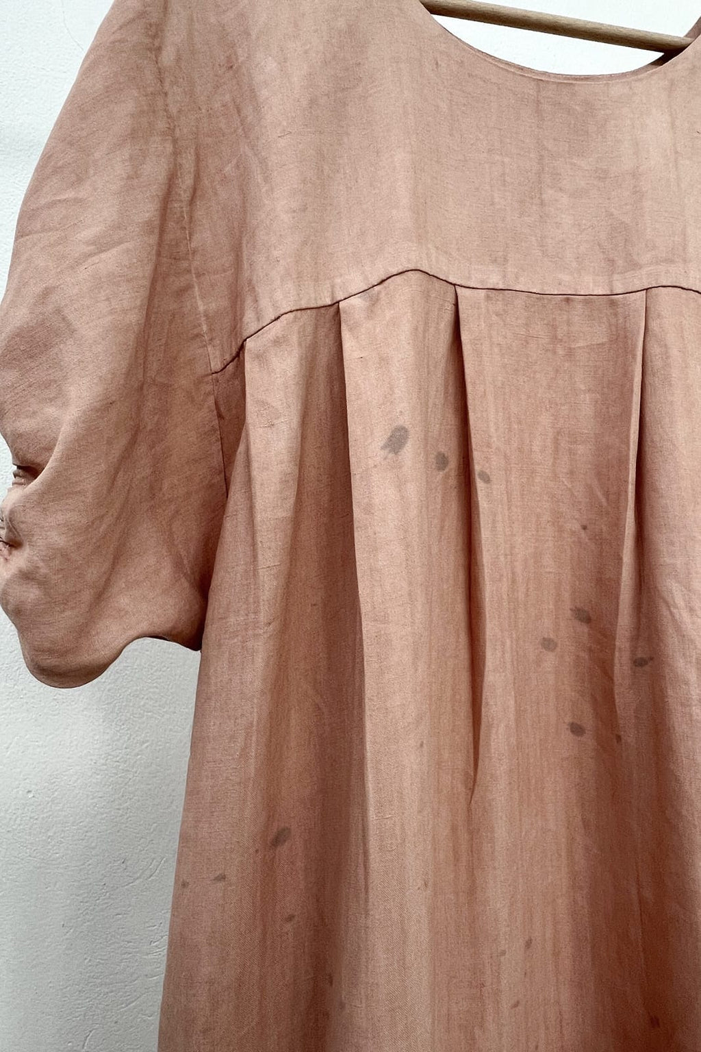 linen dress hand dyed in avocado. Pleated dress. 