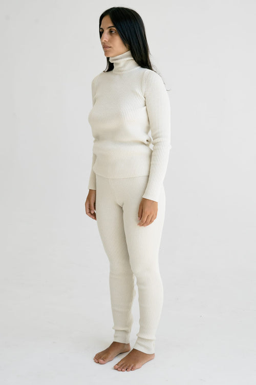 Polo Legging detail — hand-knitted merino wool texture up close.