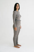 Polo Legging in Taupe — hand-knitted merino wool.