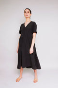 Flared Dress in deep grey-green — hand-dyed silk.