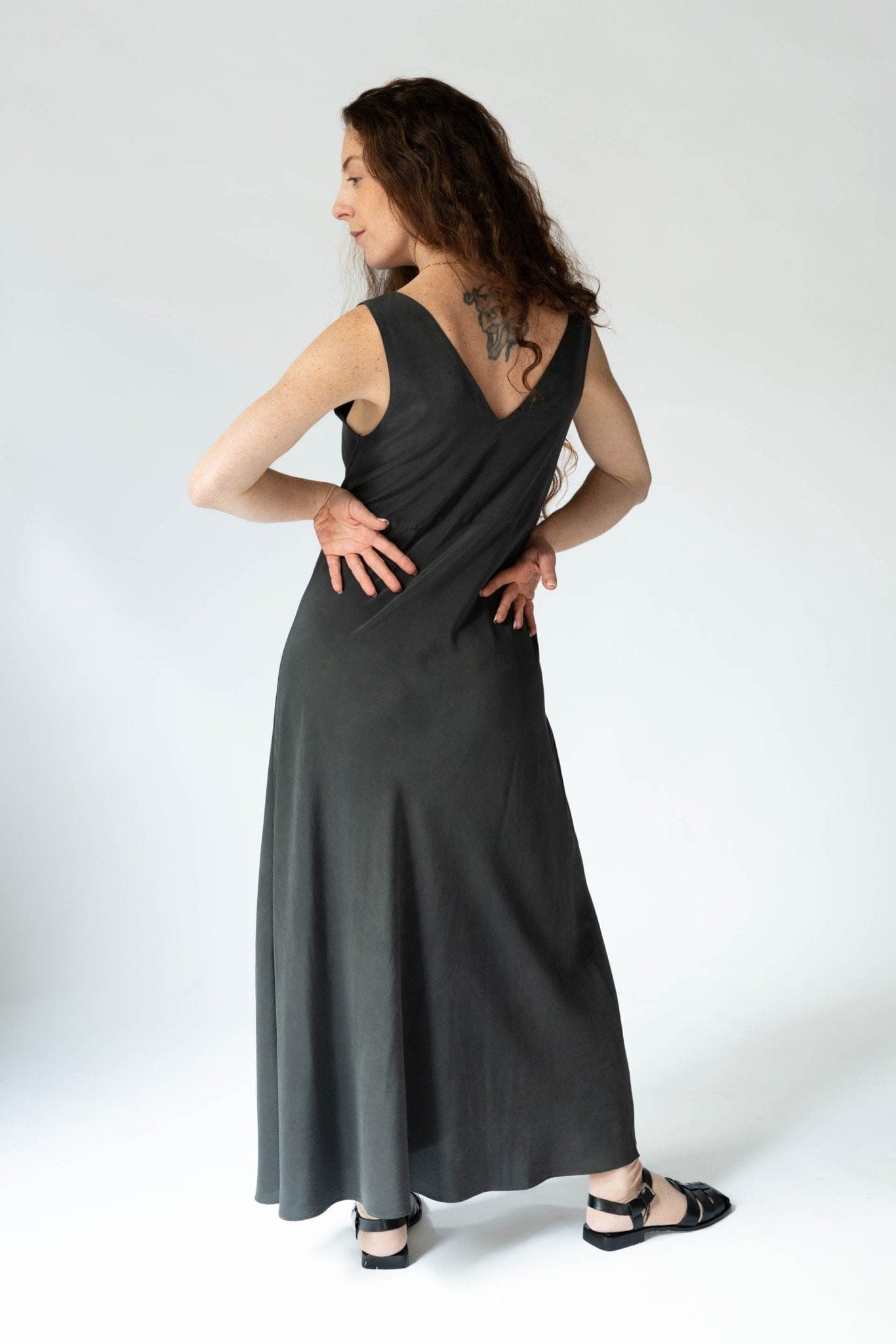 Hand-Dyed Silk Dress in Grey-Green