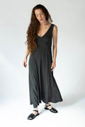 Telmo Dress in deep grey-green — hand-dyed silk.