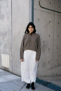 Naca Jumper in warm brown — hand-knitted merino wool.