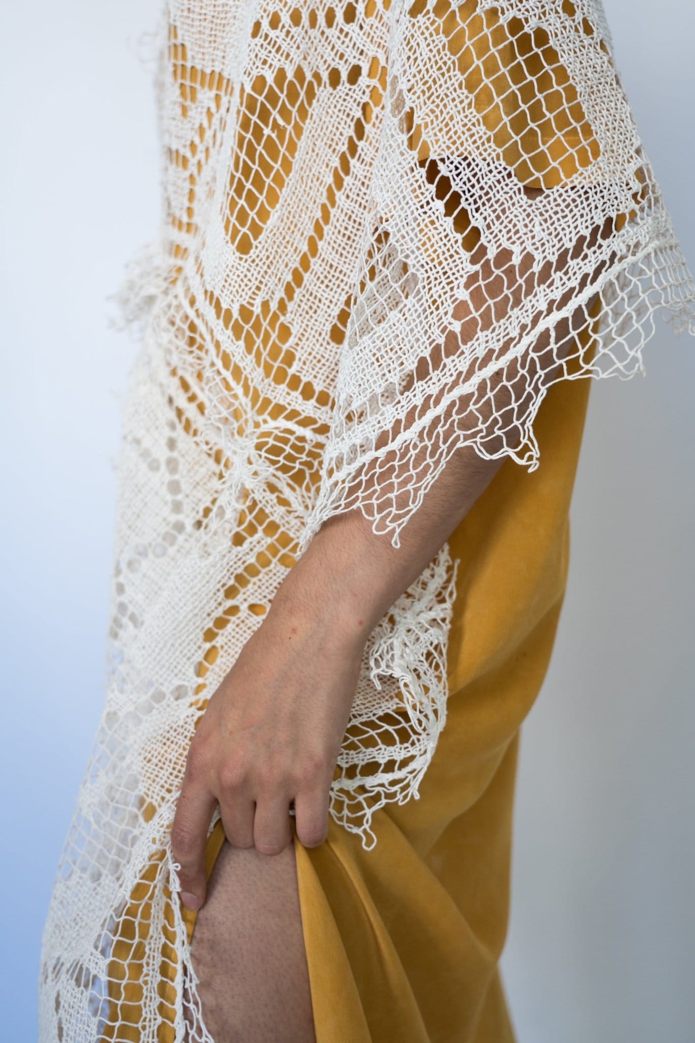 Yu Top in natural undyed tone — cotton lace, alternate view.