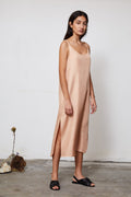 Slip Dress in rose-blush — hand-dyed silk twill.