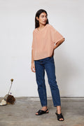 T Top in rose-blush — hand-dyed silk.