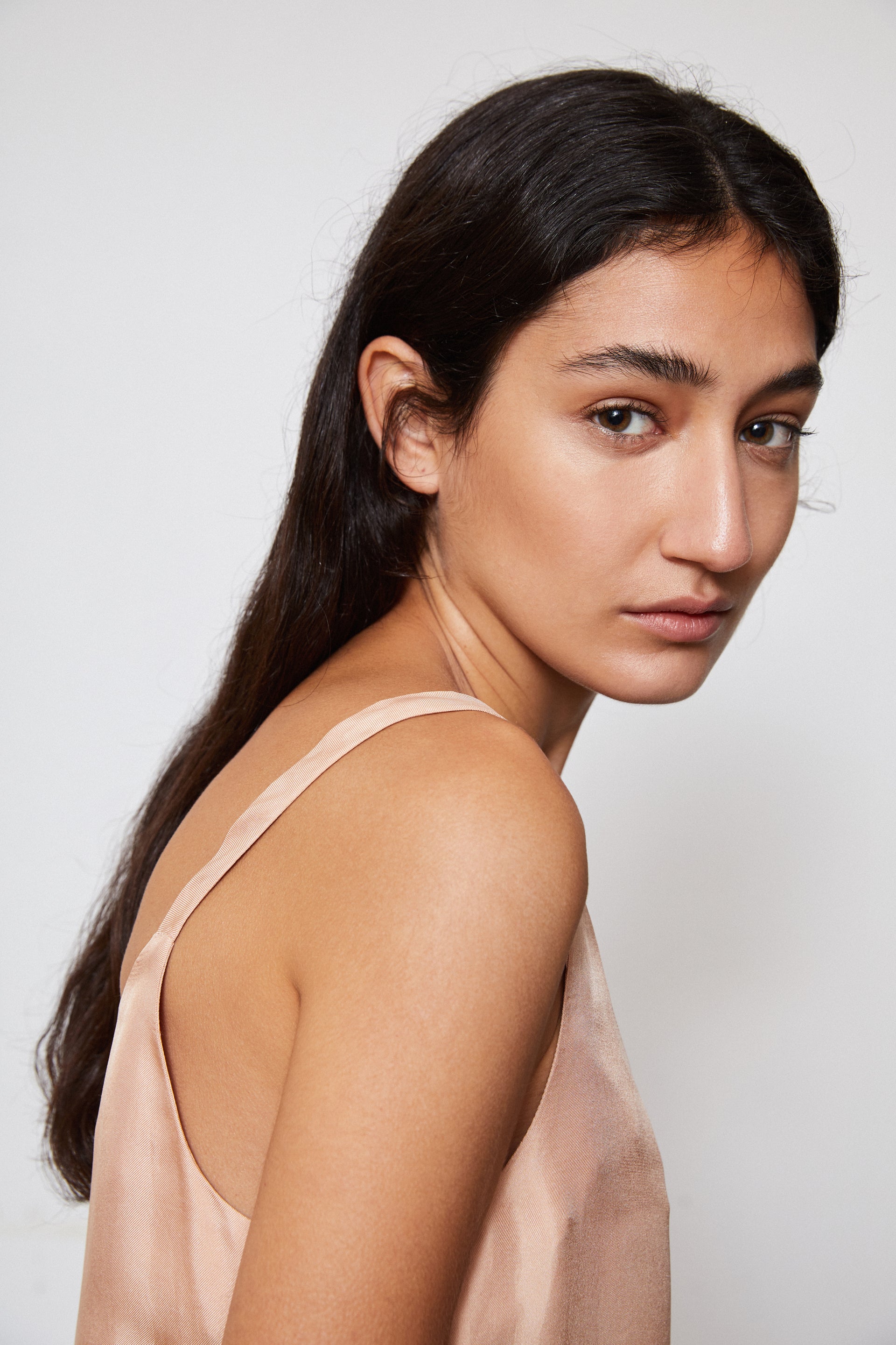 Avocado slip dress detail - fabric texture and drape