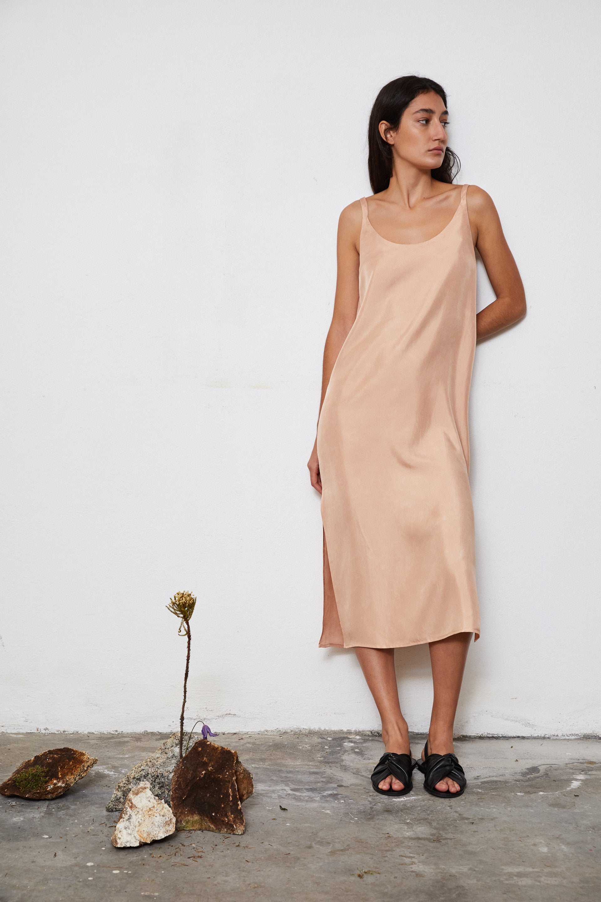 Avocado slip dress back view - complete garment