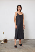 Slip Dress in deep grey-green — hand-dyed silk.
