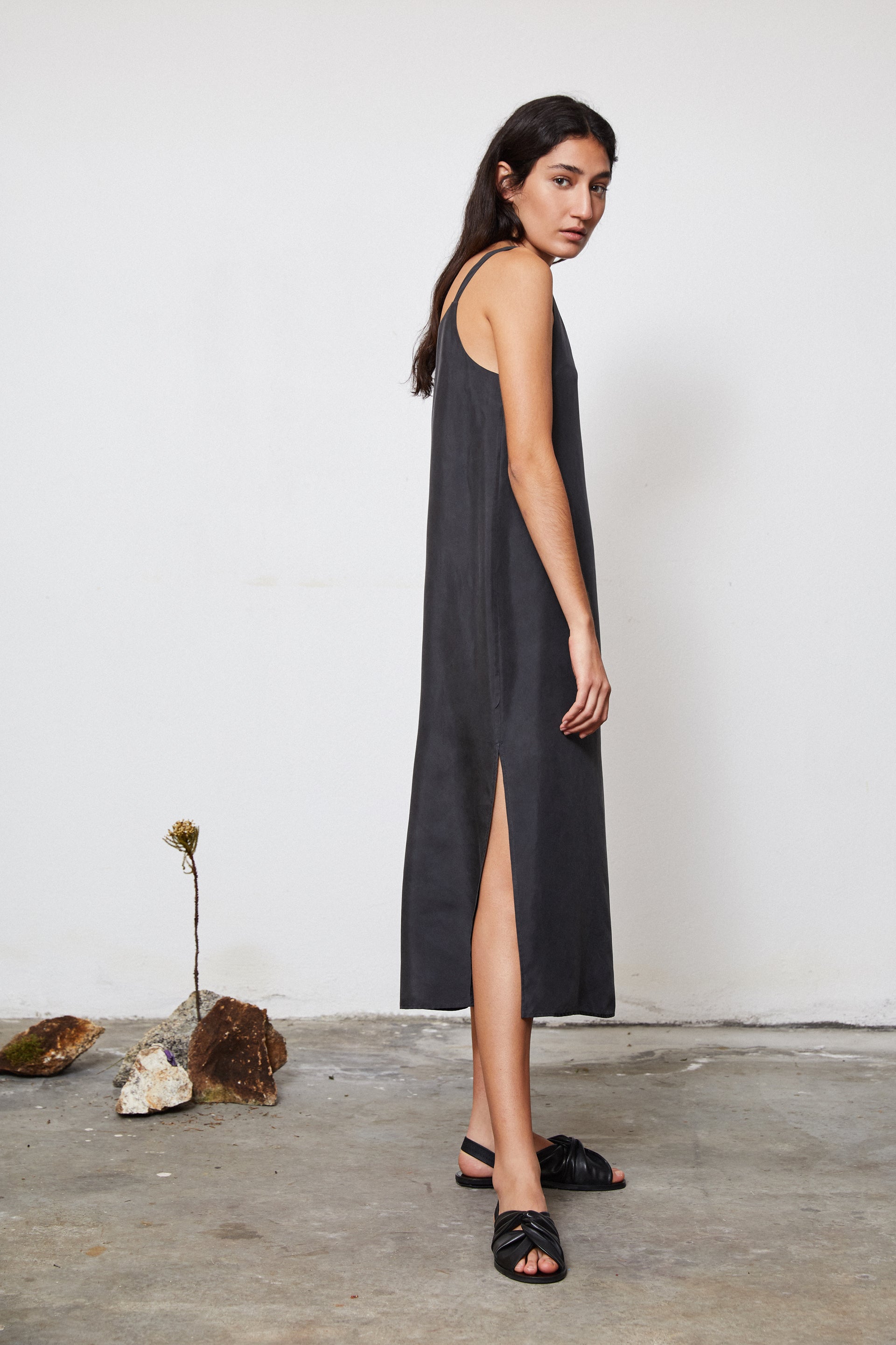 Eucalyptus slip dress fabric close-up - artisanal dyeing