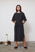 T Dress in deep grey-green — hand-dyed silk.