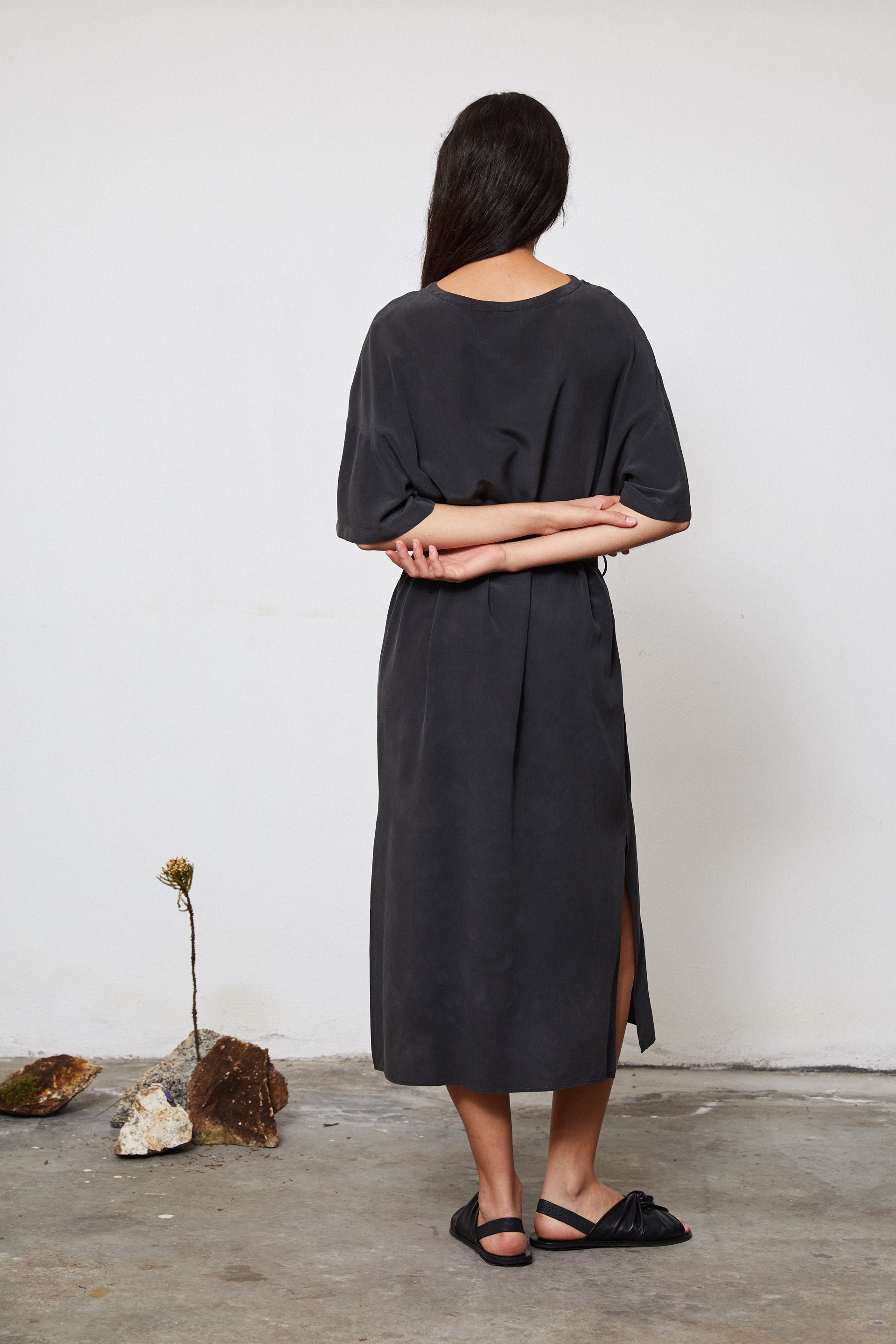 Eucalyptus T dress detail - natural dye pattern