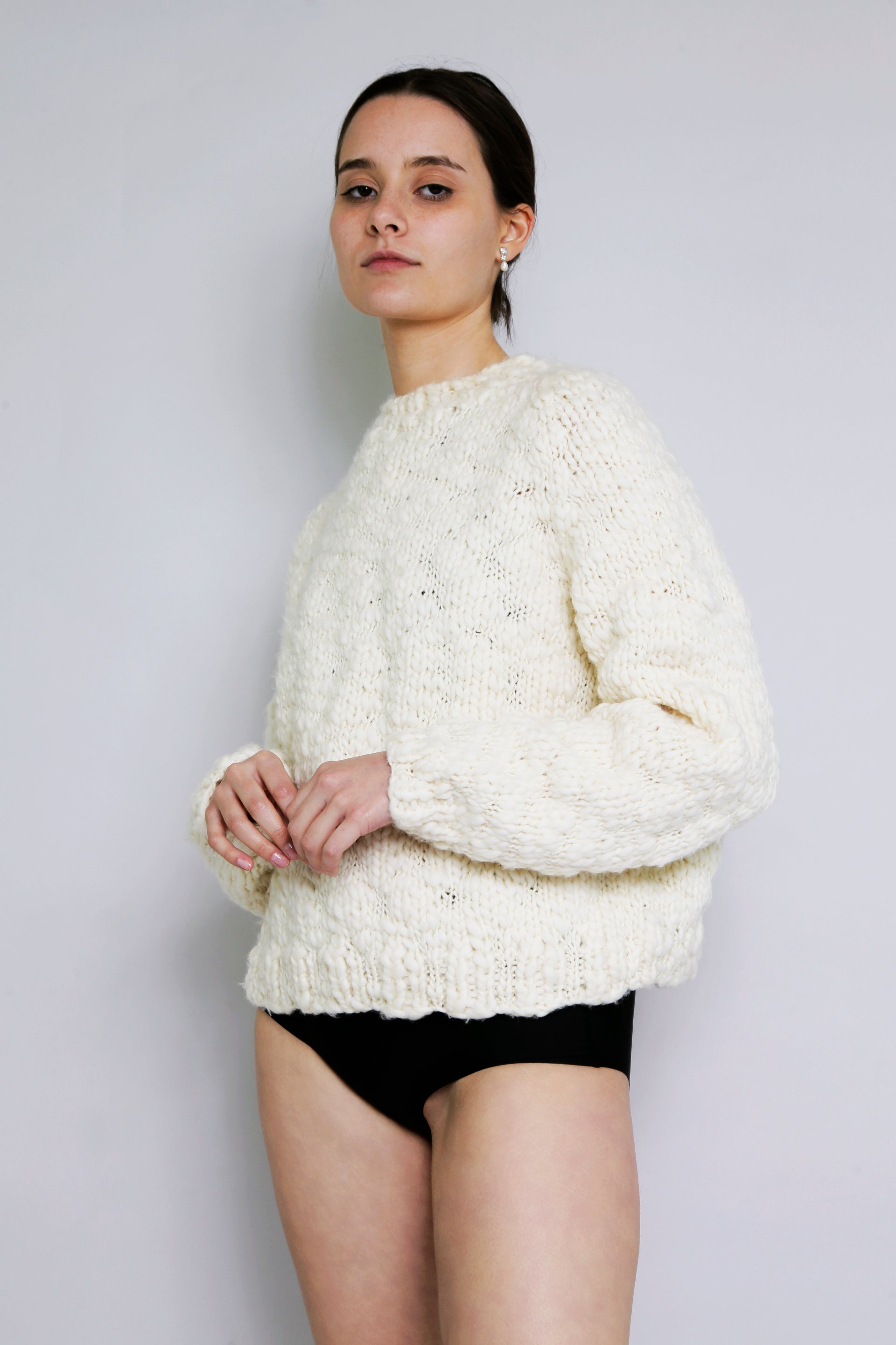 HAND KNITTED WOOL CAVEN JUMPER - IVORY