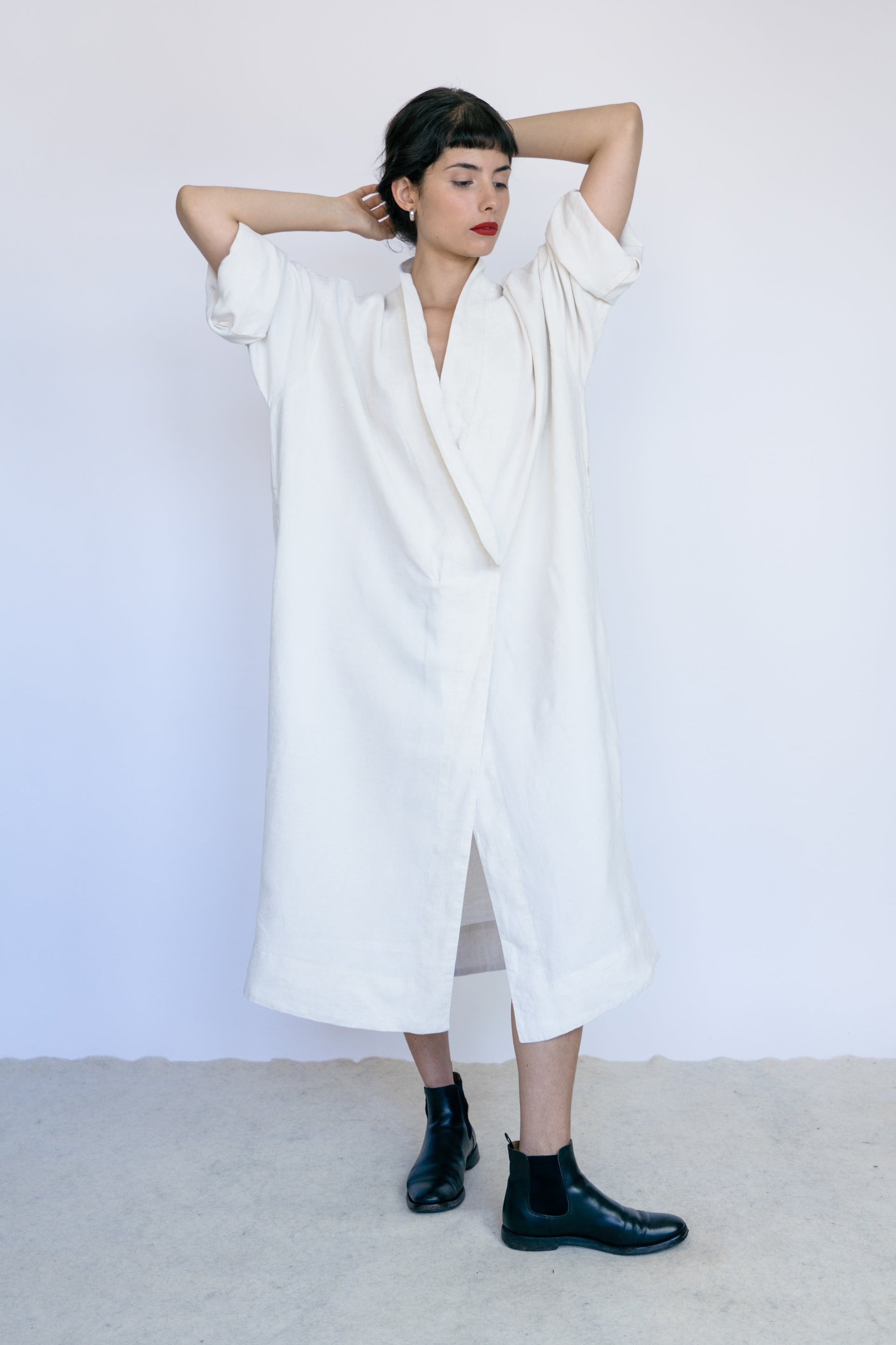 HAND DYED REPURPOSED BED LINEN - ROBE DRESS IN LINEN