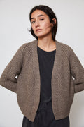 Sauco Cardigan in warm brown — hand-knitted merino wool.